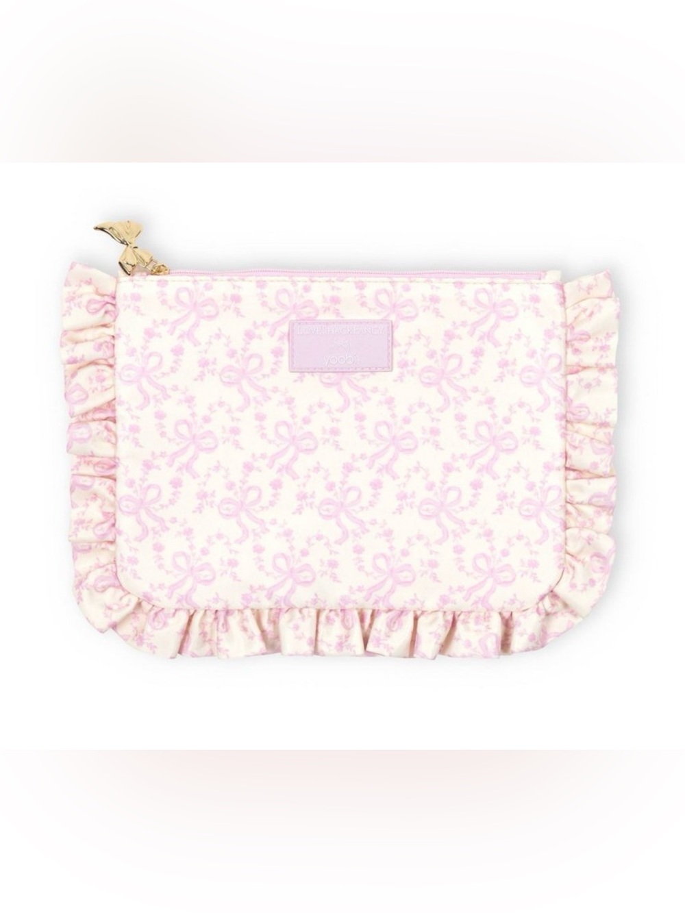 LoveShackFancy x Target x Joobi Pink Bow Print Flat Zip Ruffle Pouch